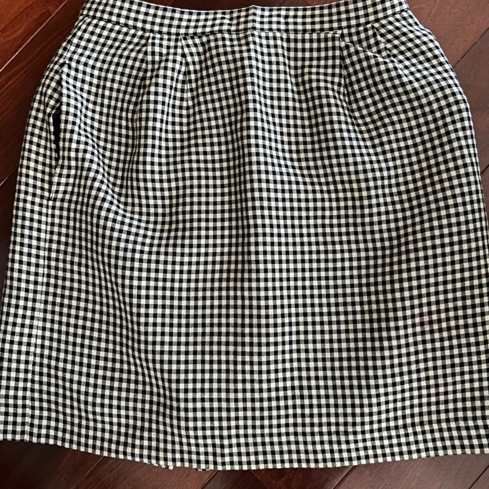 Polo Ralph Lauren Lined Black White Gingham Linen Slit Pockets Skirt Size 8 NWOT
